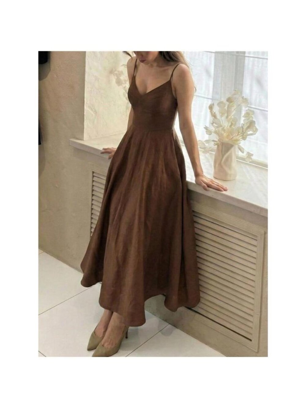 A-Line Spaghetti Strap Midi Dress